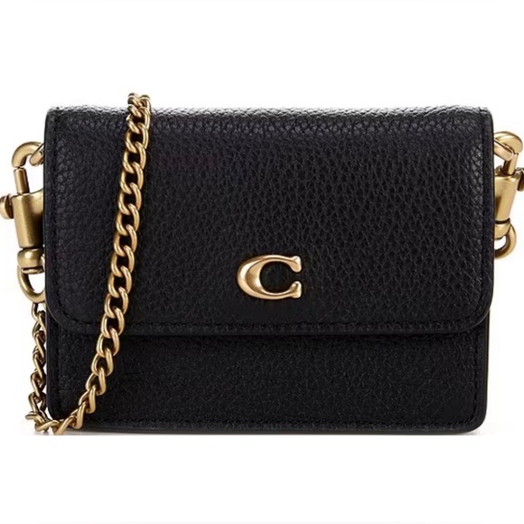 Coach Bags Coach Black Refined Calf Leather Logo Half Flap Card